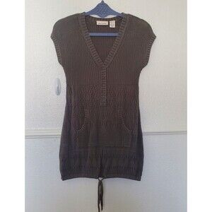 DKNY Jeans V Neck Sleeveless Sweater Tunic Knit Cotton Pockets Women Size Small